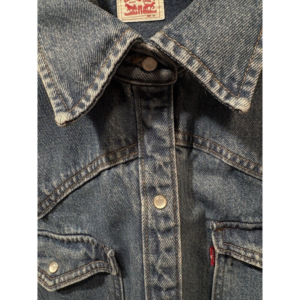 Levis Cowgirl Heavy Denim Shacket Pearl Snaps 3X 22-24 Blue Utility Ranch Shirt
